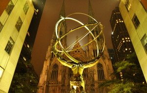 Atlas Statue with St. Patrick's Cathedral