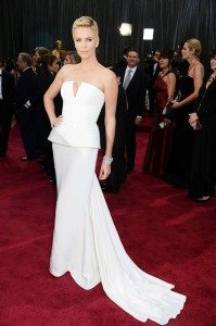 Charlize Theron's futuristic dress from tonight's Oscars (source: Yahoo!)