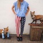 American Flag Leggings and Cut off denim Shirt