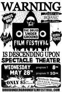 Poster for May 28th DUFF show at Spectacle Theatre